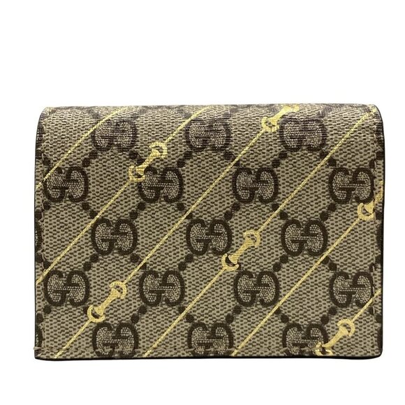 Auth GUCCI GG Supreme 774332 Beige Dark Brown Gold PVC Leather - Bifold Wallet - Picture 2 of 11
